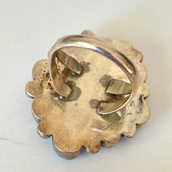 Vintage Navajo Turquoise Cluster Sterling Silver Size 8 Southwestern - Picture 5 of 9